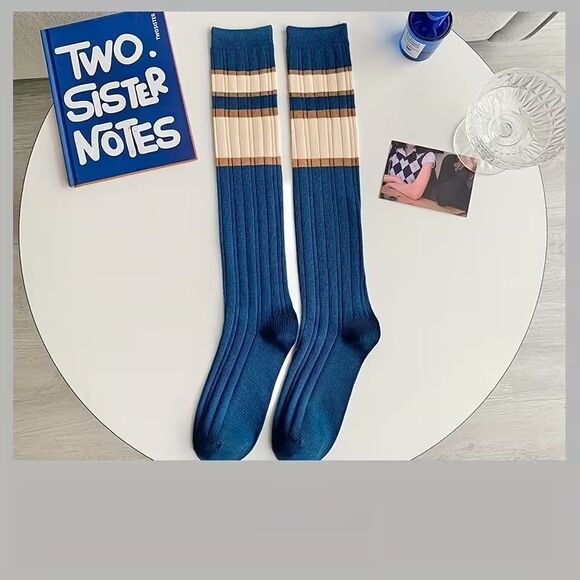 Women's Blue Striped Knee-High Socks 3 Pair Pack Fairy Maiden NEW - Picture 10 of 11